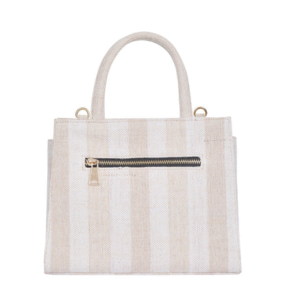 Wholesale Taupe Striped Canvas Crossbody Tote Handbag For Travel Use