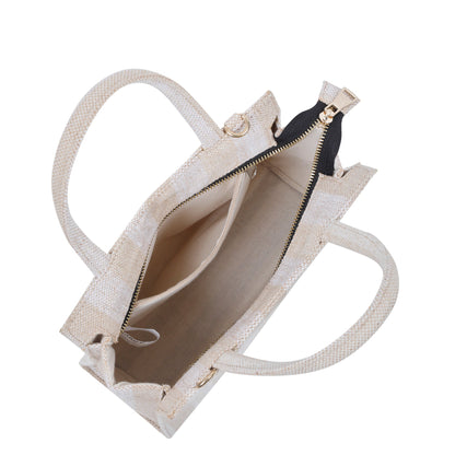 Wholesale Taupe Striped Canvas Crossbody Tote Handbag For Travel Use
