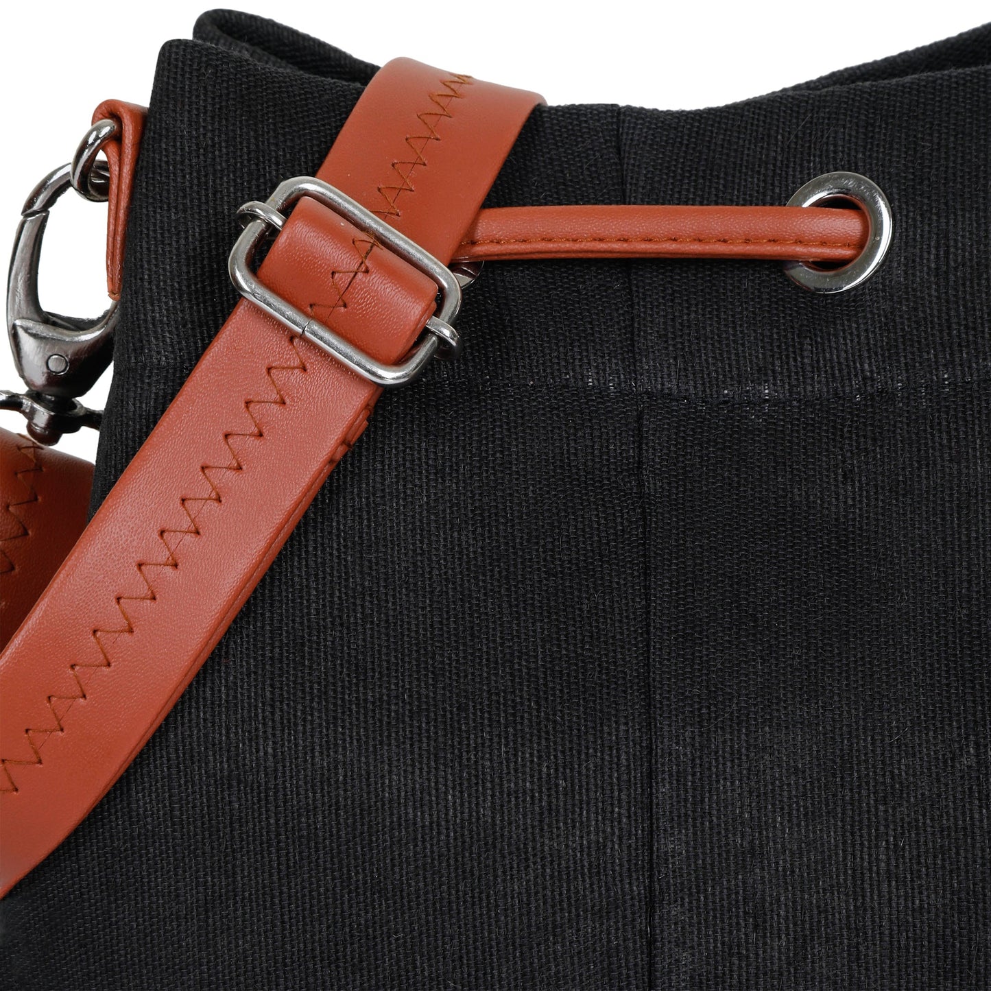 Wholesale  Black Canvas Bucket Crossbody Sling  with Vegan Leather