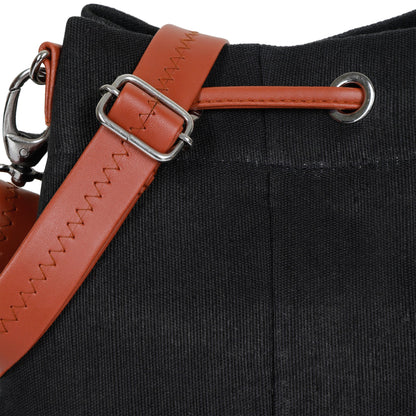 Wholesale  Black Canvas Bucket Crossbody Sling  with Vegan Leather