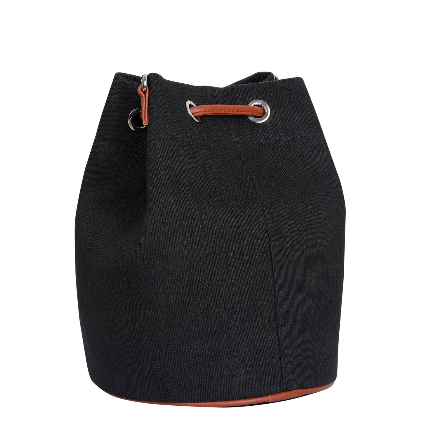 Wholesale  Black Canvas Bucket Crossbody Sling  with Vegan Leather