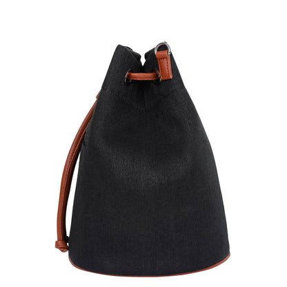 Wholesale  Black Canvas Bucket Crossbody Sling  with Vegan Leather