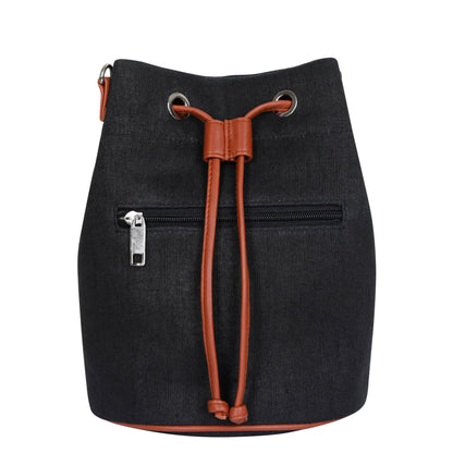 Wholesale  Black Canvas Bucket Crossbody Sling  with Vegan Leather