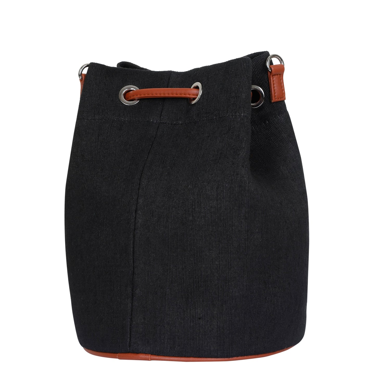 Wholesale  Black Canvas Bucket Crossbody Sling  with Vegan Leather