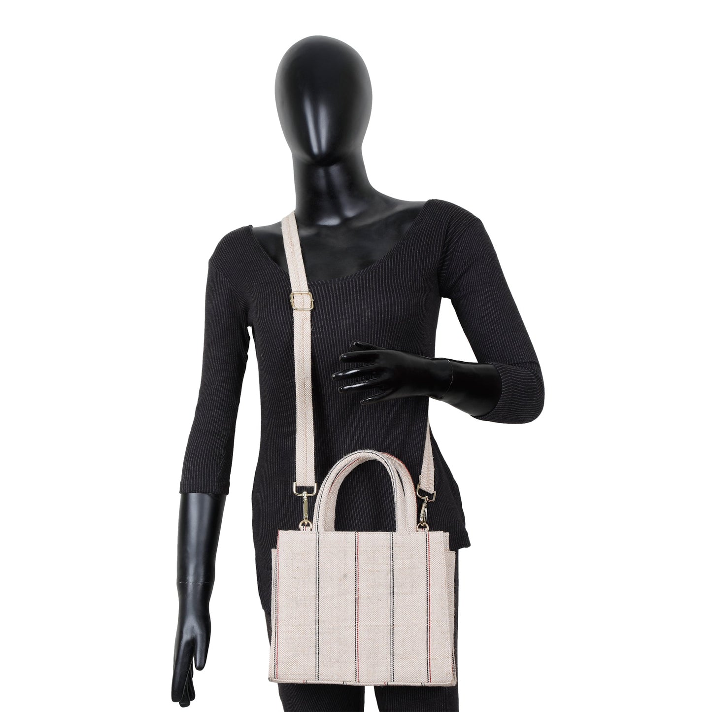 Wholesale  Beige Striped Canvas Crossbody Tote bag for Everyday Use