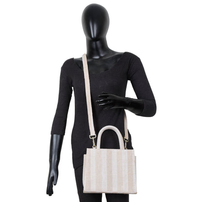 Wholesale Taupe Striped Canvas Crossbody Tote Handbag For Travel Use