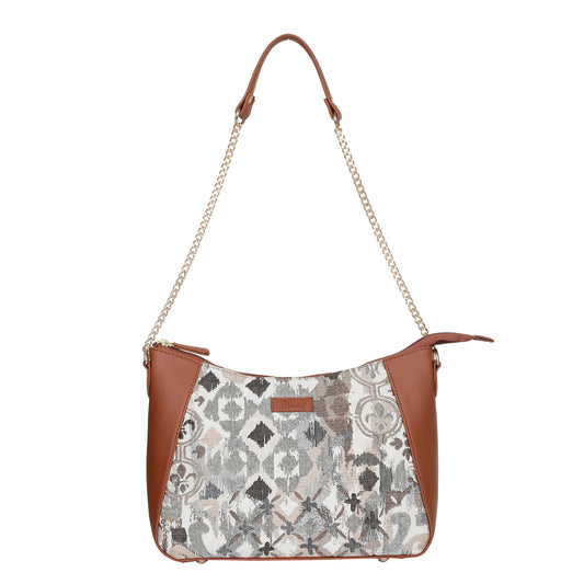 Women’s Abstract Tapestry Hobo Shoulder Bag – Vegan Leather Sling & Satchel Purse with Chain Strap & Top Handle for Work & Travel