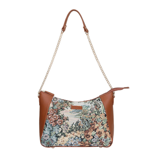 Wholesale Women's Botanical Design Tapestry Hobo Bag | Shoulder & Satchel Purse with Vegan Leather Trim