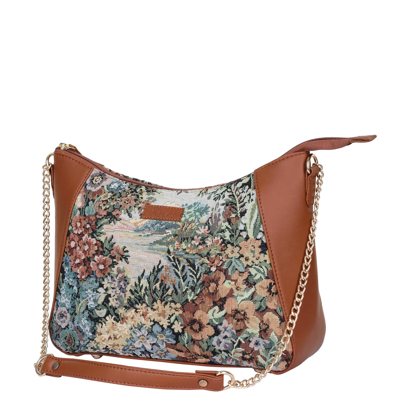 Wholesale Women's Botanical Design Tapestry Hobo Bag | Shoulder & Satchel Purse with Vegan Leather Trim
