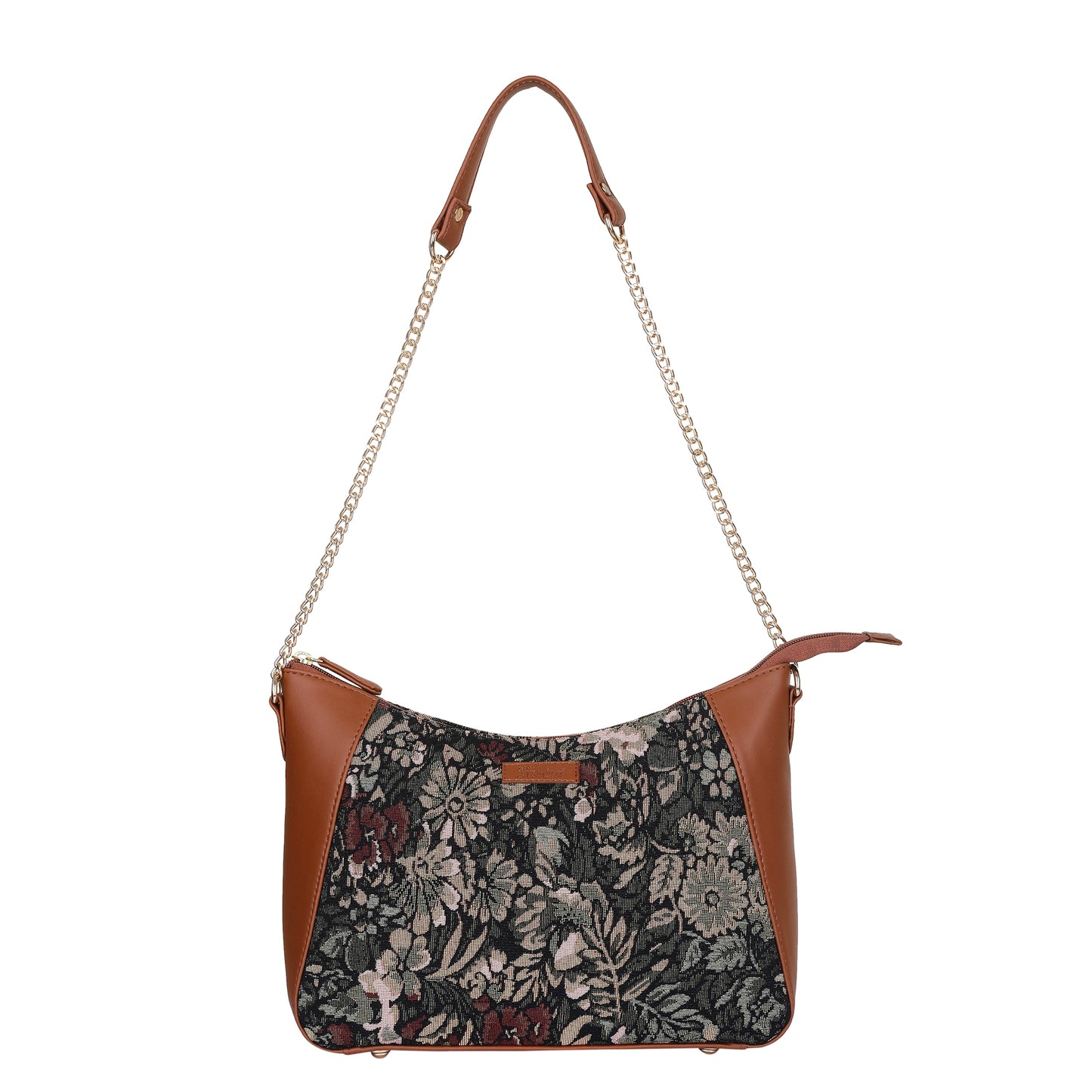 Women's Hobo Bag in Vintage Pattern Tapestry Fabric | vegan leather-Trimmed Shoulder & Sling Purse with Chain and vegan leather Strap