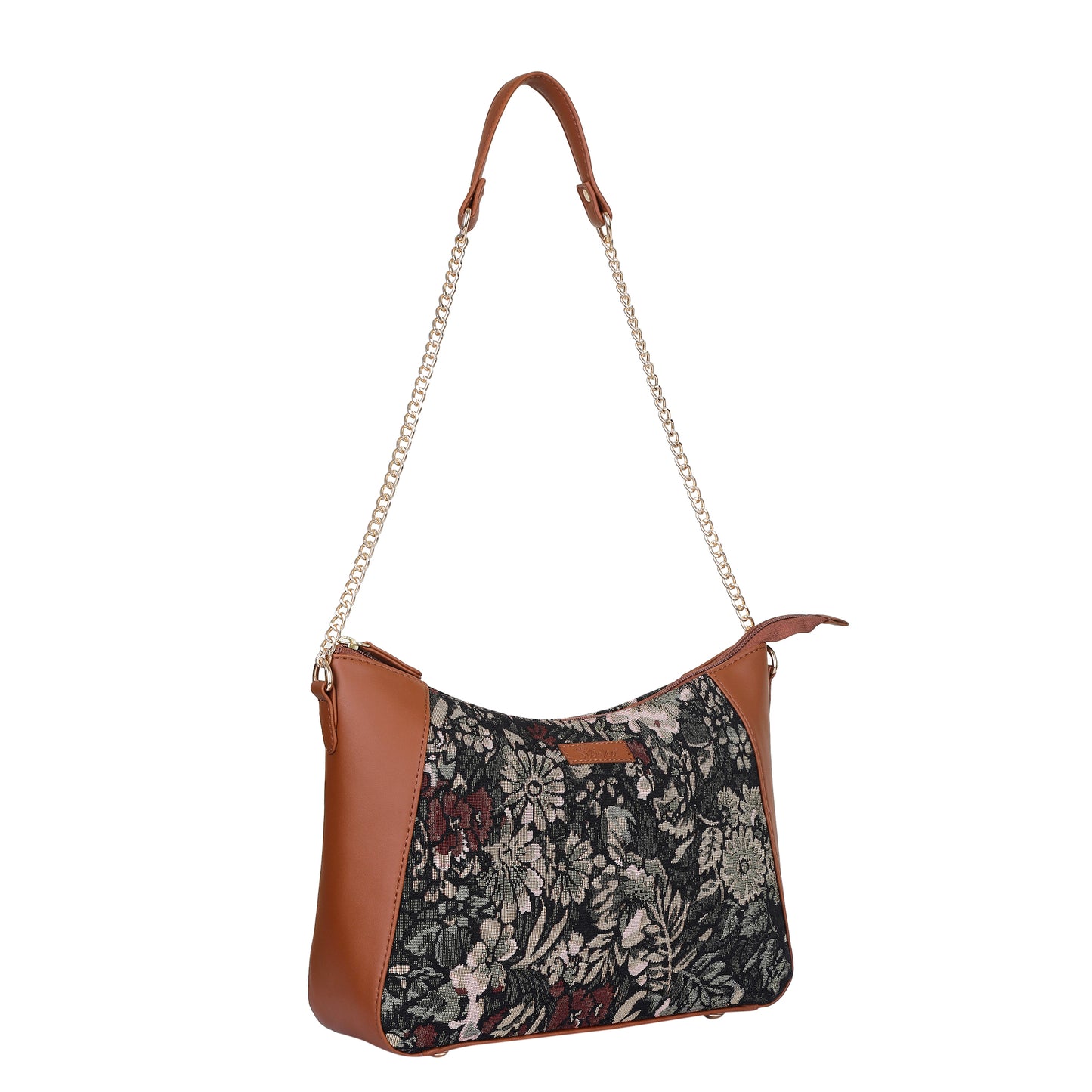 Women's Hobo Bag in Vintage Pattern Tapestry Fabric | vegan leather-Trimmed Shoulder & Sling Purse with Chain and vegan leather Strap