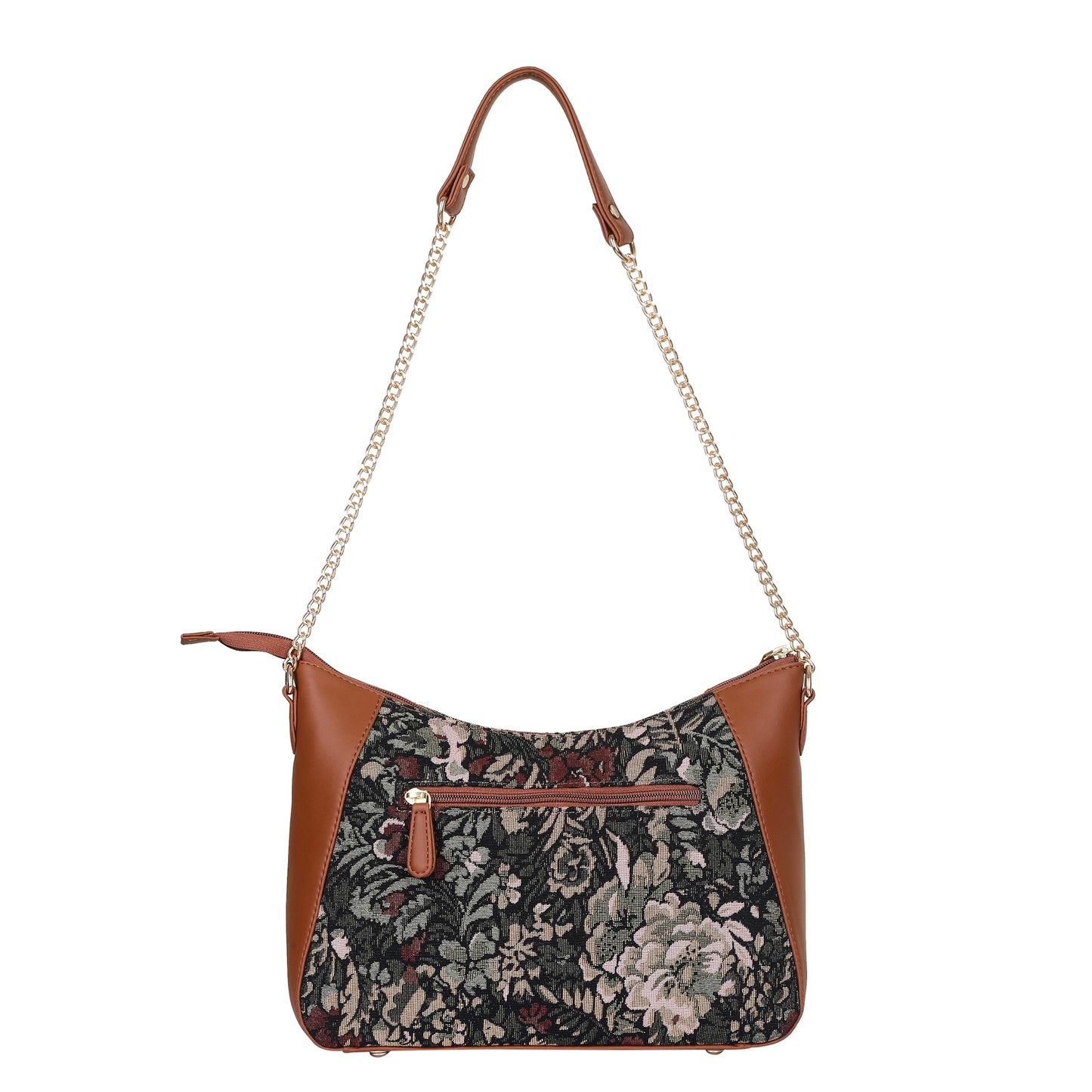 Women's Hobo Bag in Vintage Pattern Tapestry Fabric | vegan leather-Trimmed Shoulder & Sling Purse with Chain and vegan leather Strap