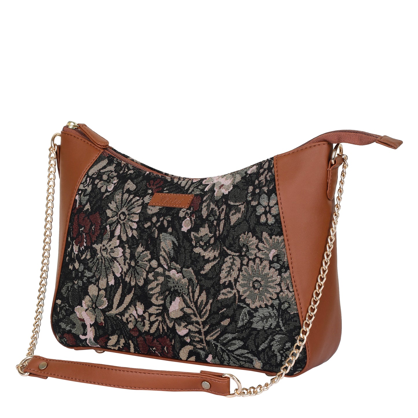 Women's Hobo Bag in Vintage Pattern Tapestry Fabric | vegan leather-Trimmed Shoulder & Sling Purse with Chain and vegan leather Strap