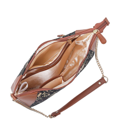 Women's Hobo Bag in Vintage Pattern Tapestry Fabric | vegan leather-Trimmed Shoulder & Sling Purse with Chain and vegan leather Strap