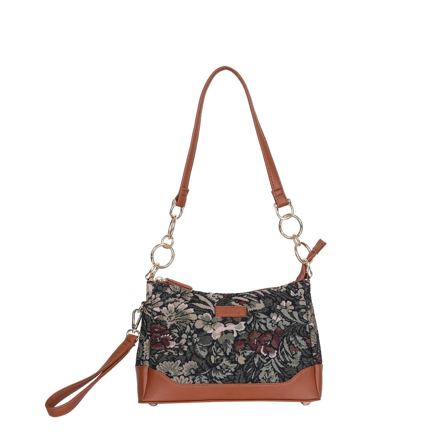 Women Vintage Tapestry Shoulder Bag – Vegan Leather - Trimmed Tote Sling Satchel Purse