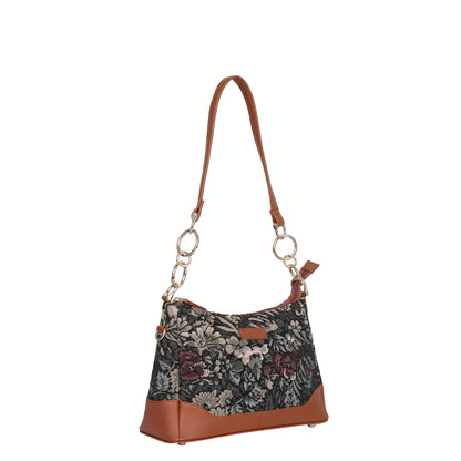 Women Vintage Tapestry Shoulder Bag – Vegan Leather - Trimmed Tote Sling Satchel Purse