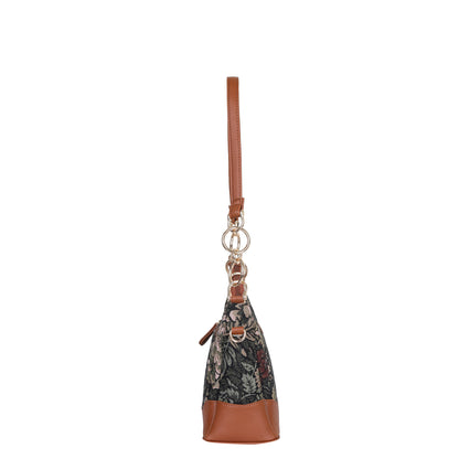 Women Vintage Tapestry Shoulder Bag – Vegan Leather - Trimmed Tote Sling Satchel Purse