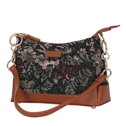 Women Vintage Tapestry Shoulder Bag – Vegan Leather - Trimmed Tote Sling Satchel Purse