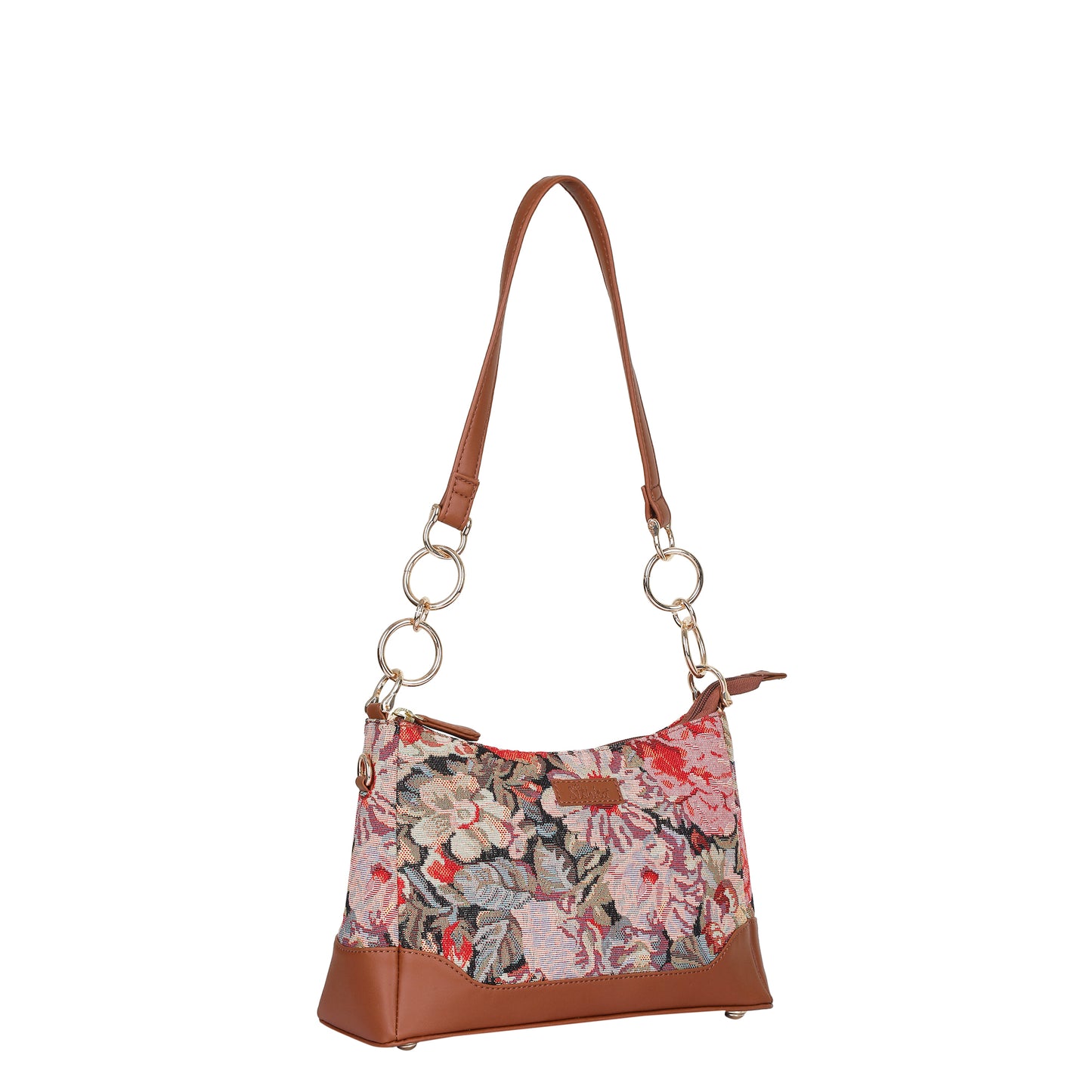 Floral Pattern Tapestry Shoulder Bag for Women – Stylish Tote Sling Satchel Purse with Vegan leather Trim