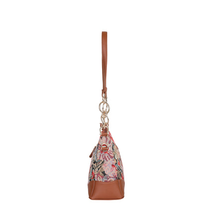 Floral Pattern Tapestry Shoulder Bag for Women – Stylish Tote Sling Satchel Purse with Vegan leather Trim