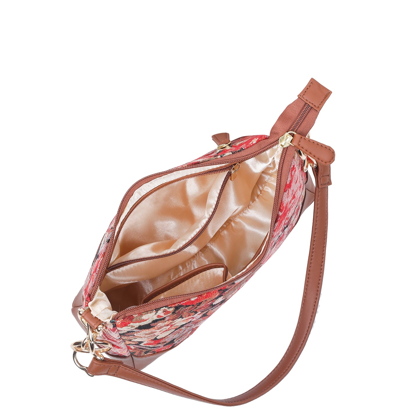 Floral Pattern Tapestry Shoulder Bag for Women – Stylish Tote Sling Satchel Purse with Vegan leather Trim
