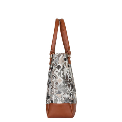 Wholesale Women Abstract Tapestry Tote Bag | Shoulder Purse with vegan leather Trim & Top Handle for Work, Travel & Daily Use