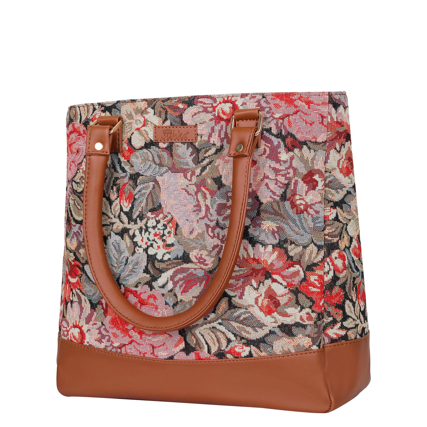 Wholesale Women Floral Tapestry Tote Bag – Vegan Leather trimmed Shoulder Purse with Top Handle