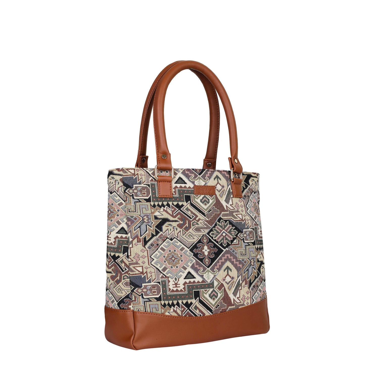 Wholesale Geometric Tapestry Tote Bag for Women – Vegan Leather Trimmed Shoulder Purse for Daily Use & Work