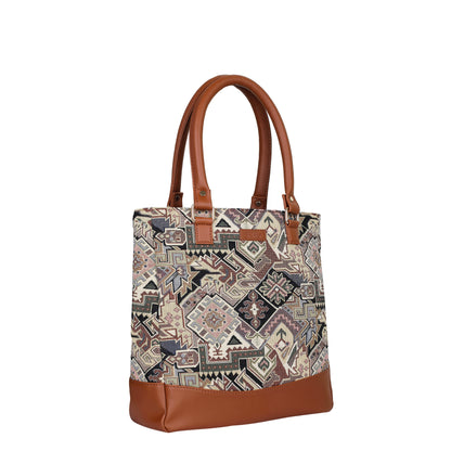 Wholesale Geometric Tapestry Tote Bag for Women – Vegan Leather Trimmed Shoulder Purse for Daily Use & Work