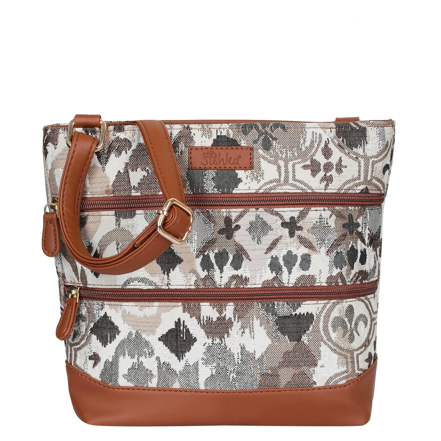 Women’s Abstract Design Tapestry Crossbody Sling Bag – Shoulder & Messenger Purse with Vegan Leather Trim