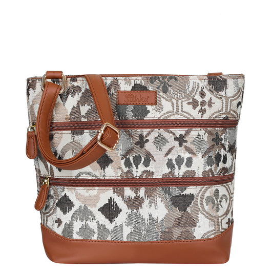 Women’s Abstract Design Tapestry Crossbody Sling Bag – Shoulder & Messenger Purse with Vegan Leather Trim