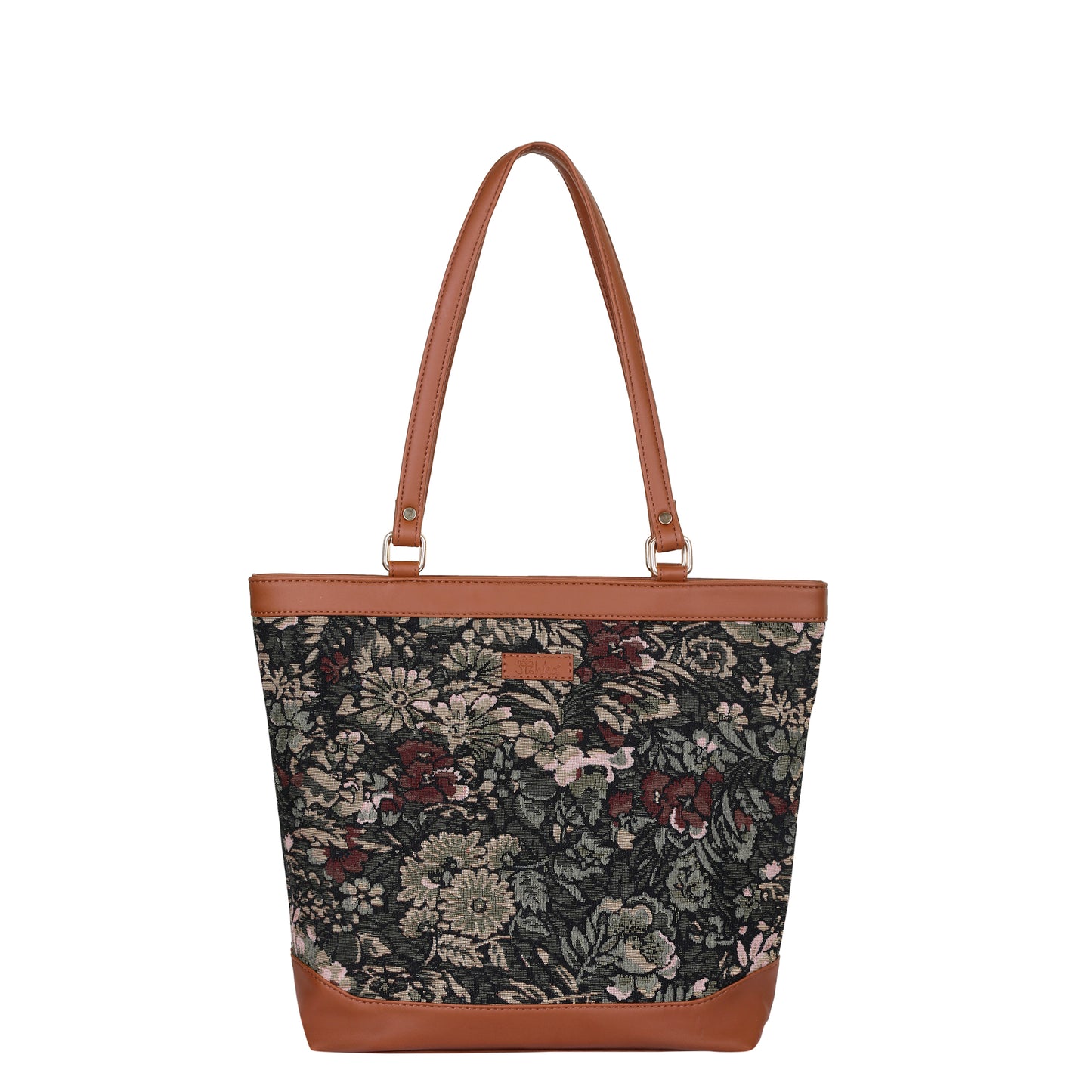 Women Vintage Tapestry Tote Bag – vegan leather-Trimmed Top Handle Shoulder Handbag for Office