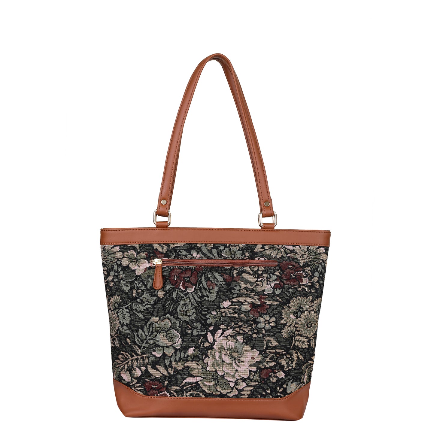 Women Vintage Tapestry Tote Bag – vegan leather-Trimmed Top Handle Shoulder Handbag for Office
