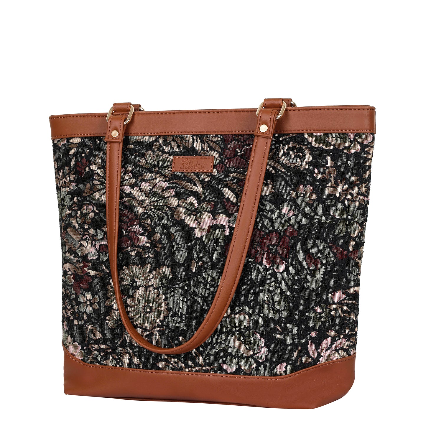 Women Vintage Tapestry Tote Bag – vegan leather-Trimmed Top Handle Shoulder Handbag for Office