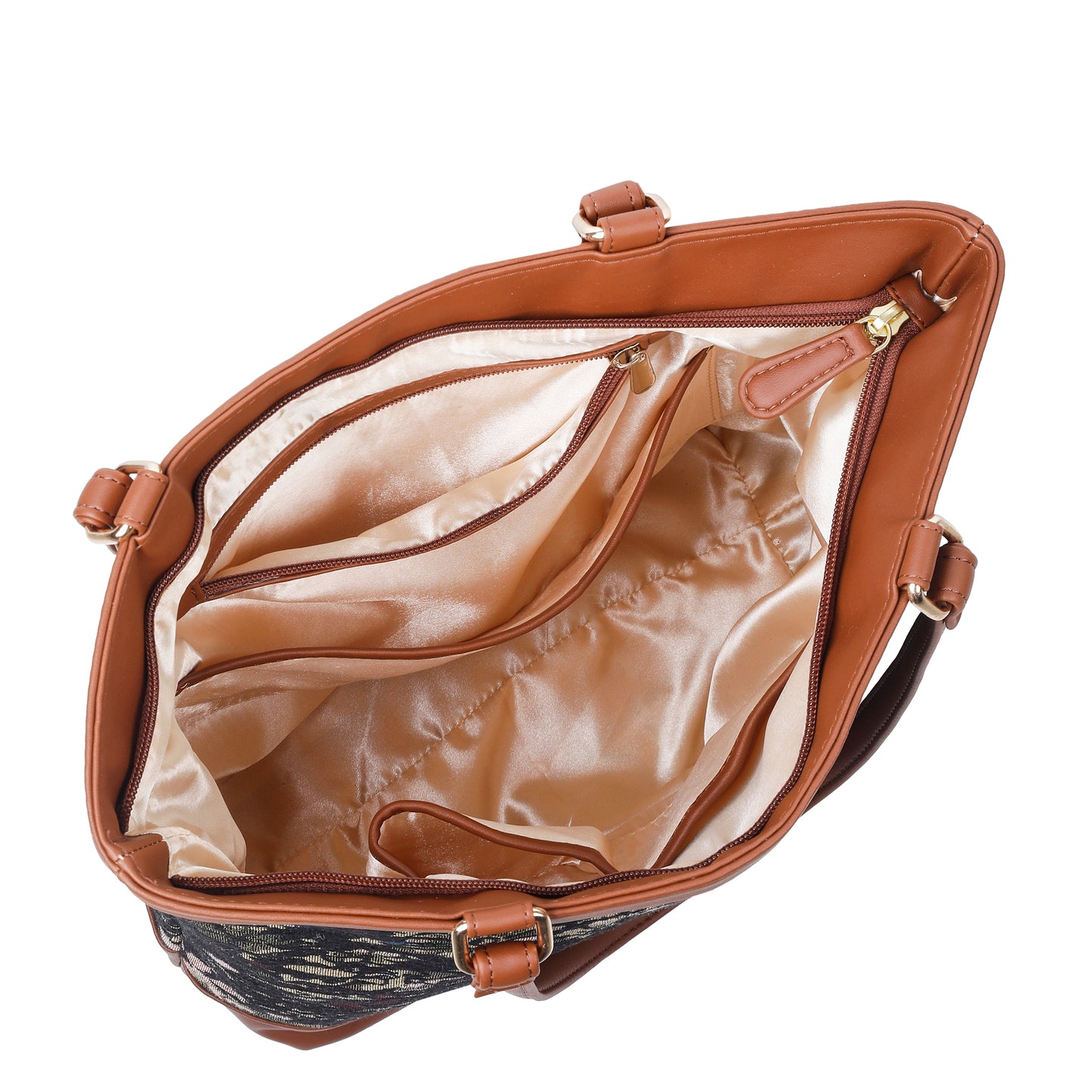 Women Vintage Tapestry Tote Bag – vegan leather-Trimmed Top Handle Shoulder Handbag for Office