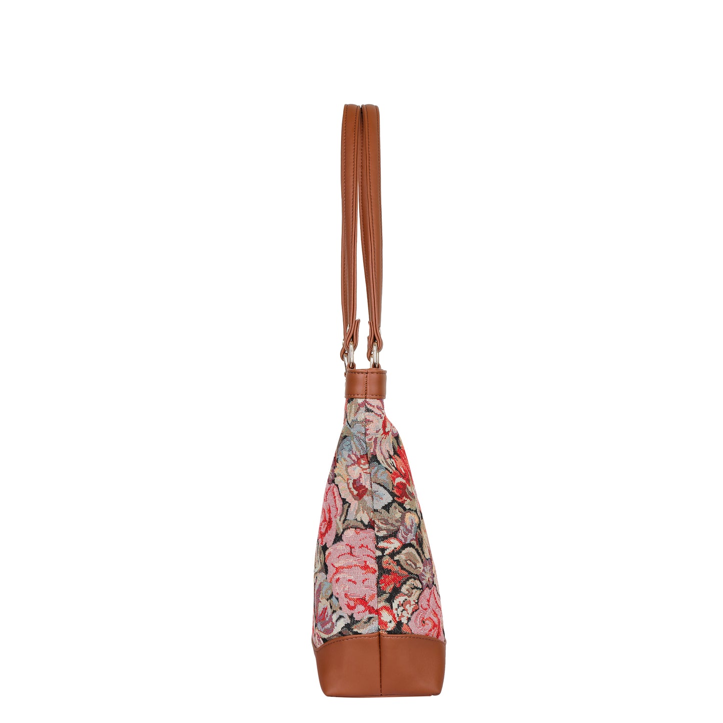 Women Floral Tapestry Tote Bag – Vegan Leather-Trimmed Shoulder Handbag with Top Handle for Daily Use