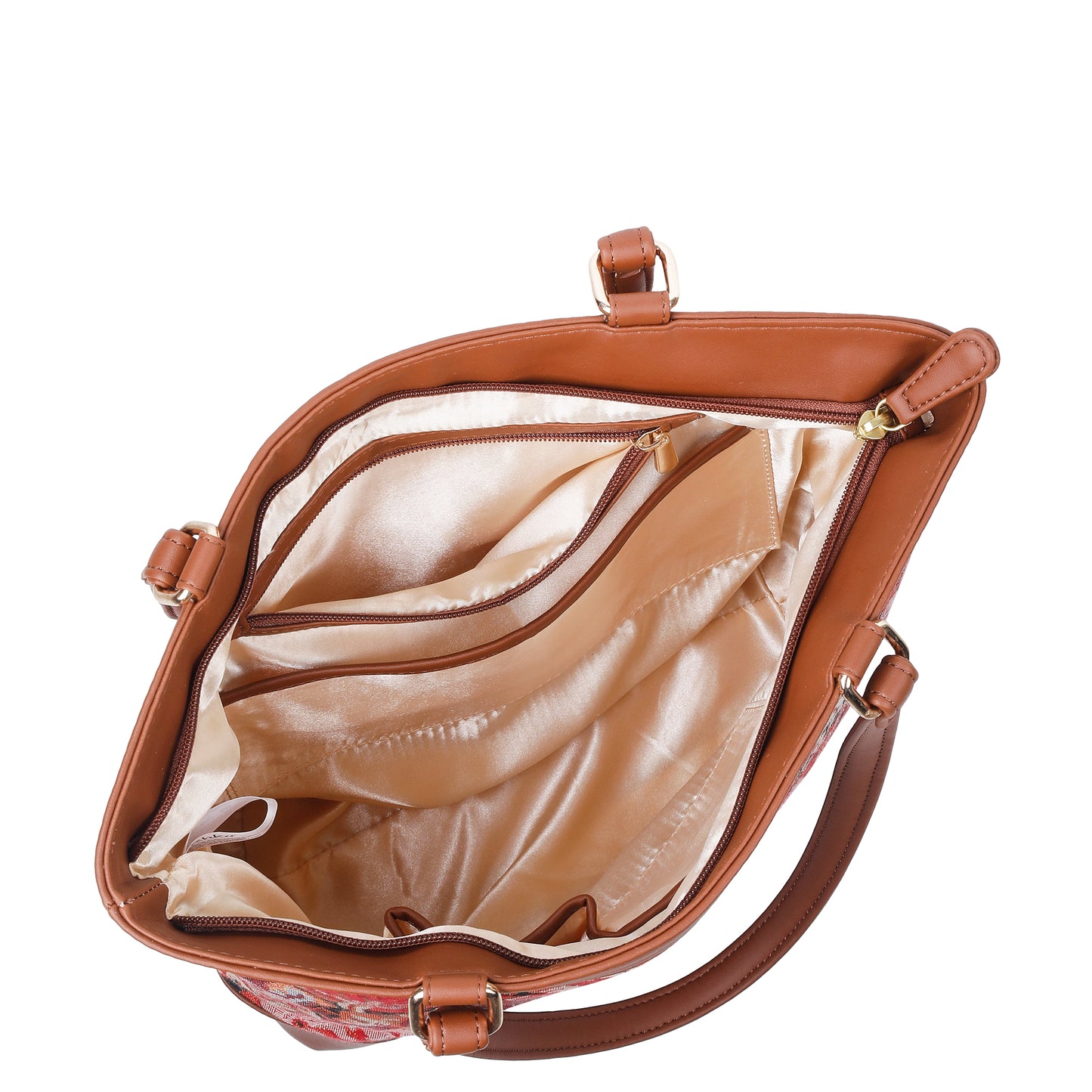 Women Floral Tapestry Tote Bag – Vegan Leather-Trimmed Shoulder Handbag with Top Handle for Daily Use