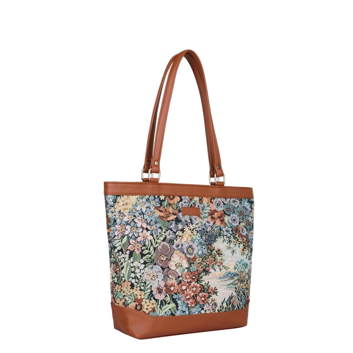 Women’s Botanical Design Tapestry Tote Bag – Vegan Leather Shoulder Satchel with Top Handle for Everyday Carry