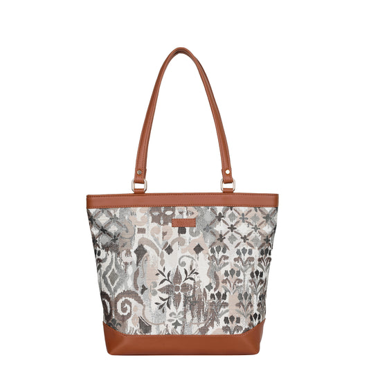 Women’s Abstract Pattern Tapestry Tote Bag – Satchel Purse with Top Handle & Shoulder Strap with Vegan Leather Trim for Daily Use