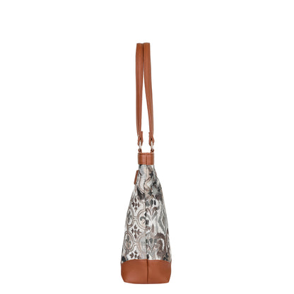 Women’s Abstract Pattern Tapestry Tote Bag – Satchel Purse with Top Handle & Shoulder Strap with Vegan Leather Trim for Daily Use