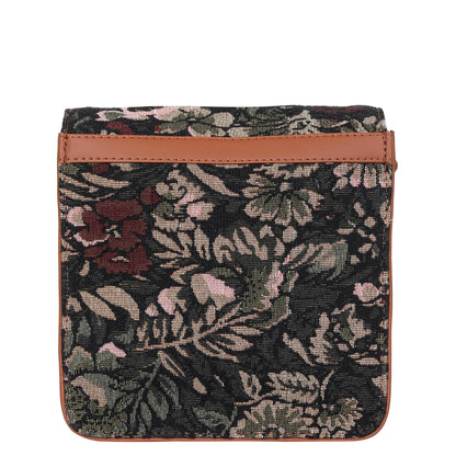 Vintage Tapestry Crossbody Bag – Women Sling Shoulder Purse with Vegan Leather Trim Handle