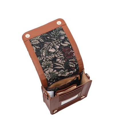 Vintage Tapestry Crossbody Bag – Women Sling Shoulder Purse with Vegan Leather Trim Handle