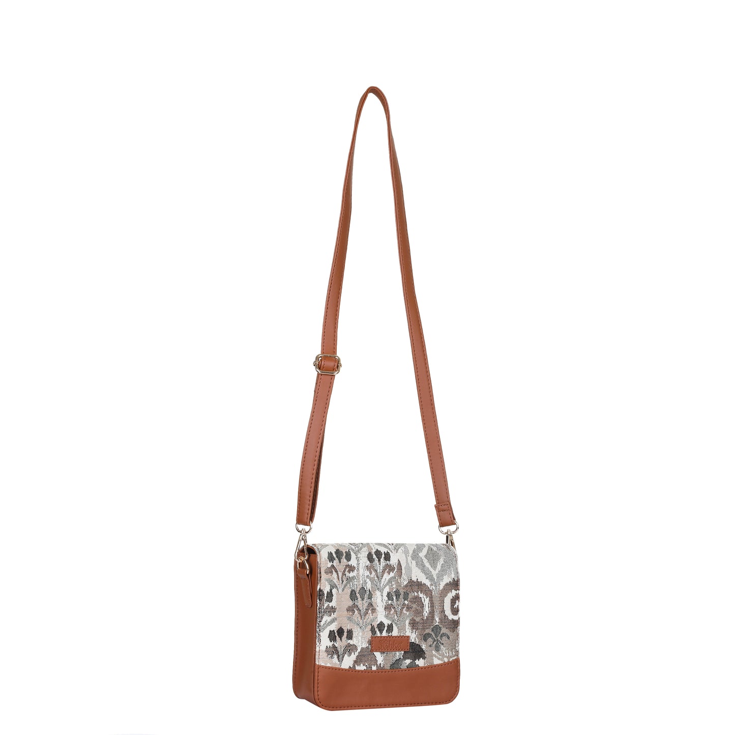 Women’s Abstract Tapestry Crossbody Sling Bag – Women Shoulder Purse with Vegan Leather Trim