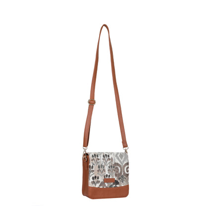 Women’s Abstract Tapestry Crossbody Sling Bag – Women Shoulder Purse with Vegan Leather Trim
