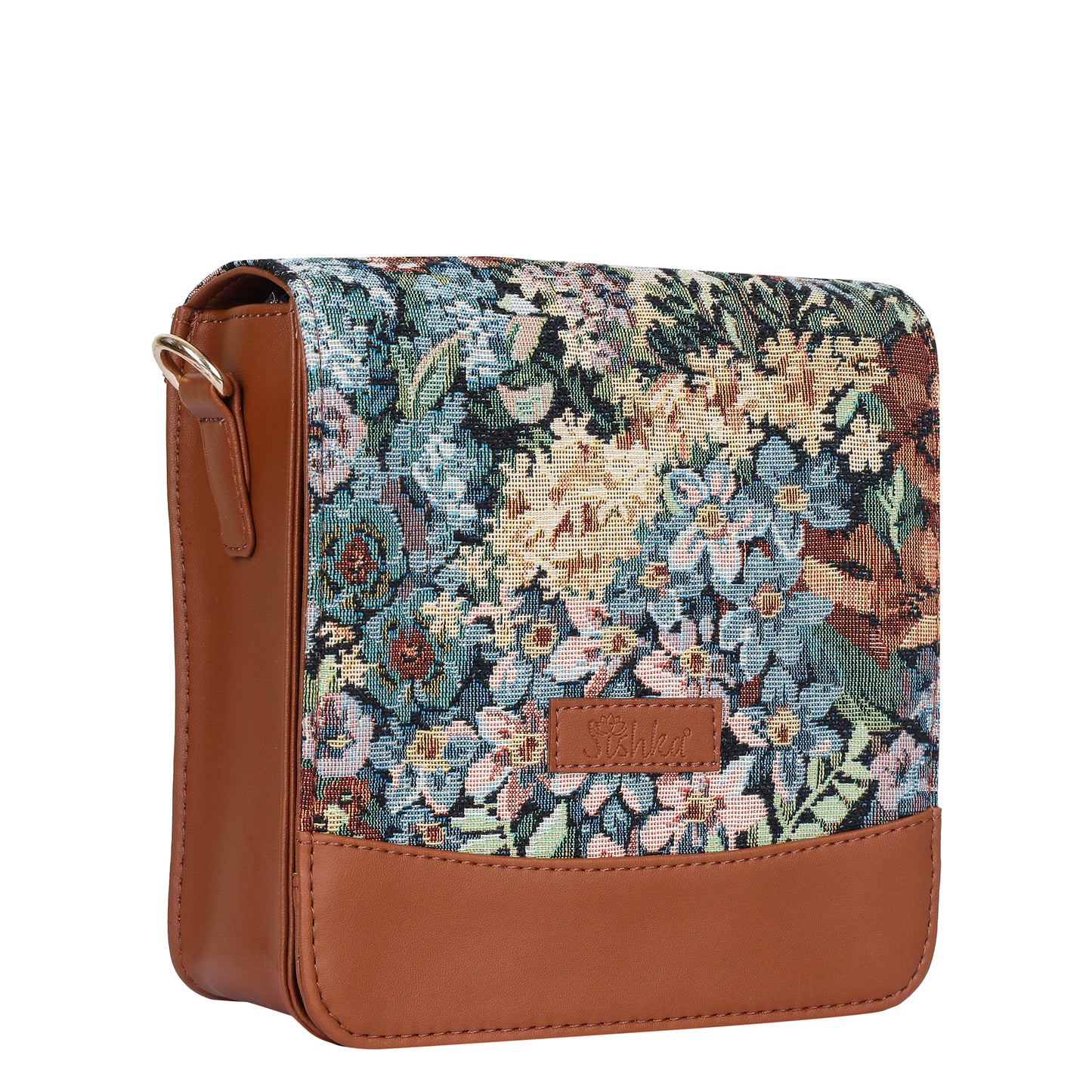 Botanical Tapestry Crossbody Sling Bag – Women Shoulder Purse with Vegan Leather Trim