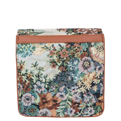 Botanical Tapestry Crossbody Sling Bag – Women Shoulder Purse with Vegan Leather Trim