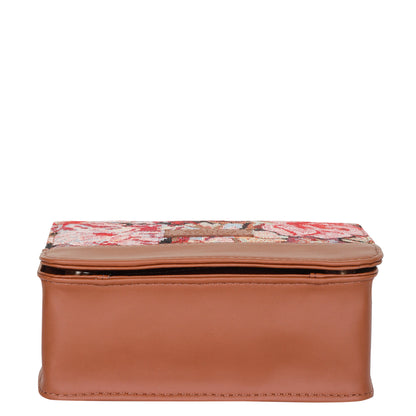 Floral Tapestry Crossbody Bag – Women Sling Shoulder Purse with Vegan Leather Trim