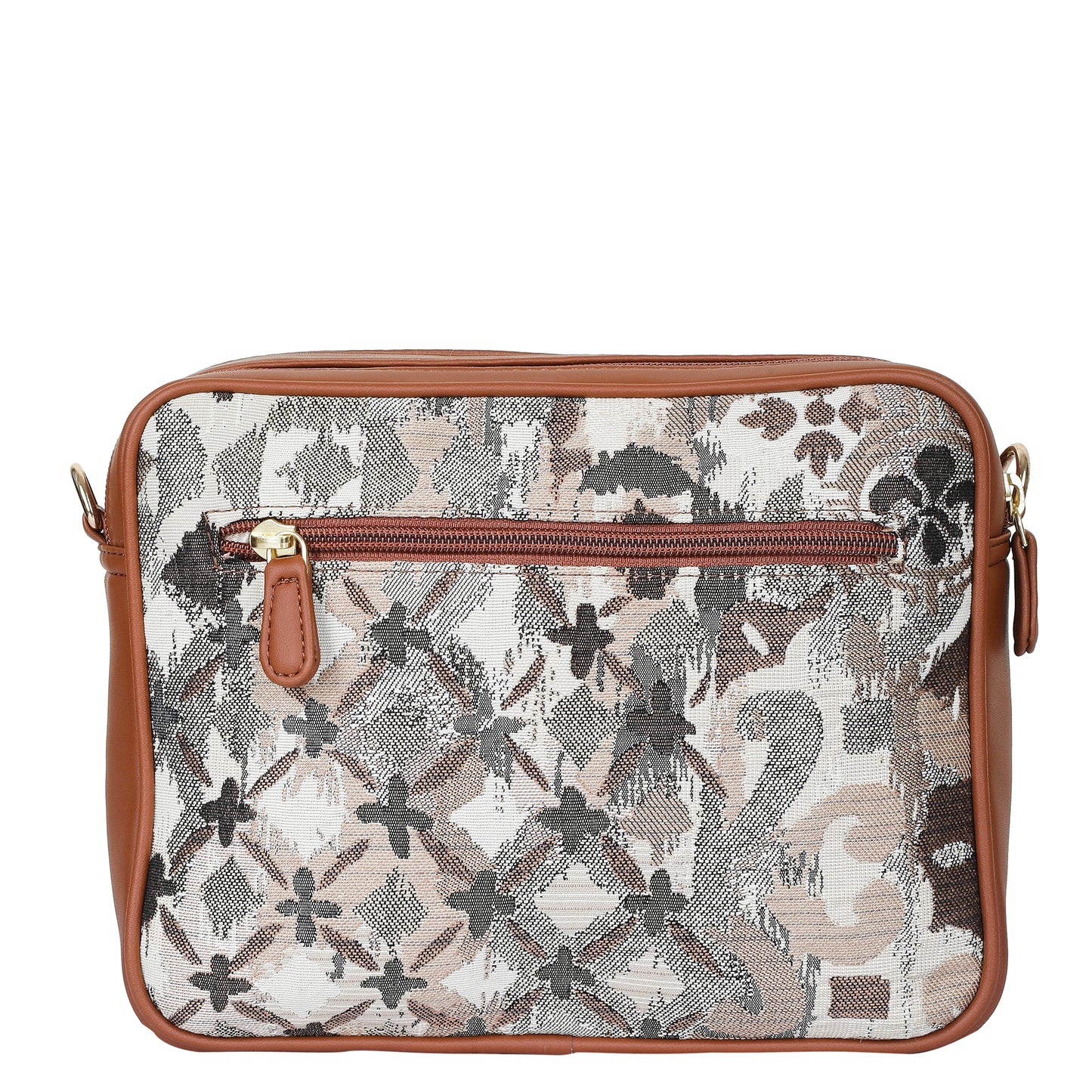 Abstract Design Women Tapestry Messenger Bag – Compact Crossbody Purse with Vegan Leather Trim Handle