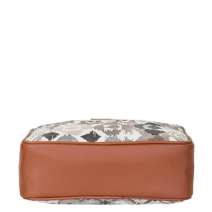 Abstract Design Women Tapestry Messenger Bag – Compact Crossbody Purse with Vegan Leather Trim Handle