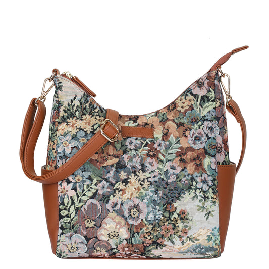 Botanical Tapestry Hobo Bag – Women vegan leather -Trimmed Shoulder & Crossbody Purse